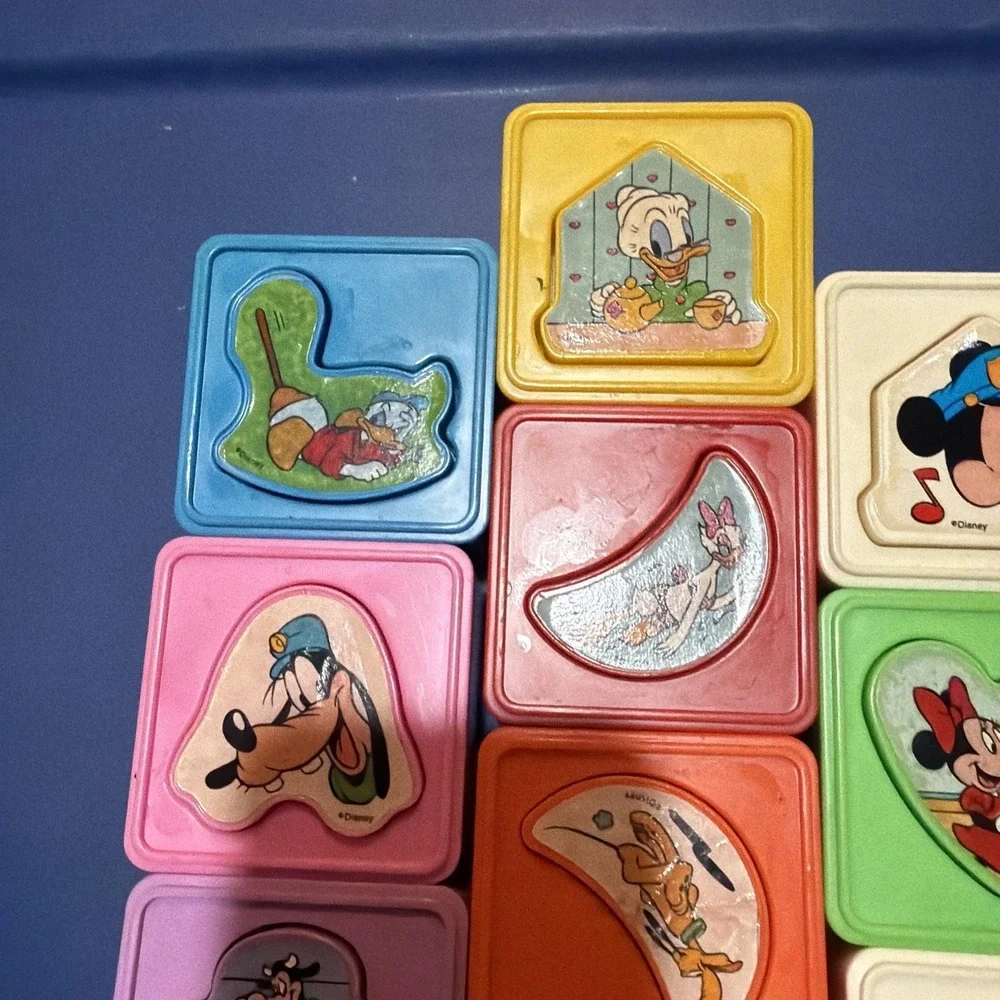 10 Vtg Playskool Walt Disney Mickey Mouse Match Up Matching Puzzle Cubes 1987‎